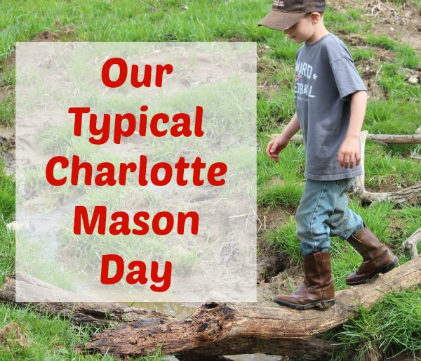 Boy walks across a wooden log. For a blog post about charlotte mason