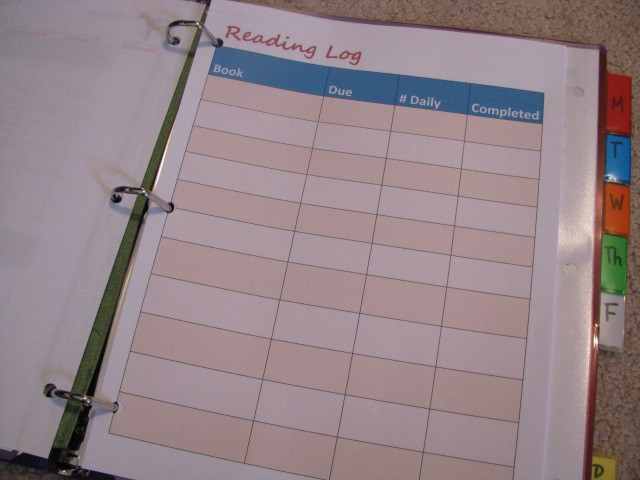Reading Log High School Reading