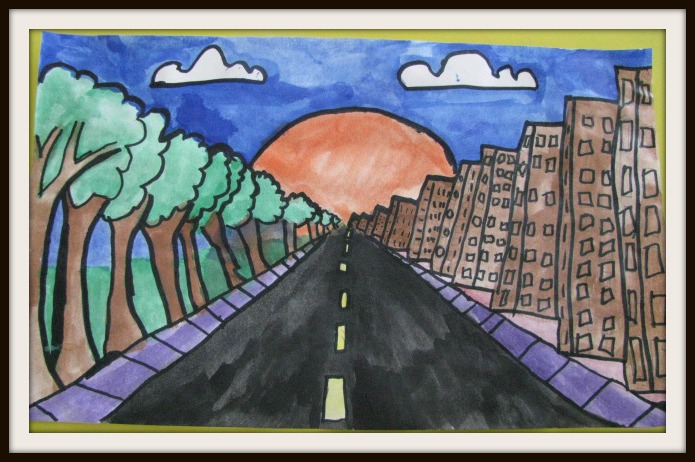 One-point perspective watercolor