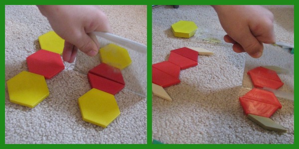 symmetrical patterns with pattern blocks and a mirror
