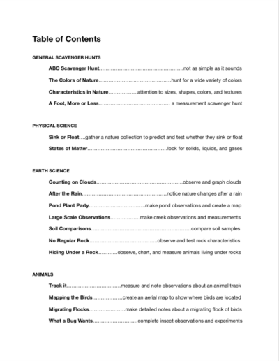 40 Nature Walks table of contents