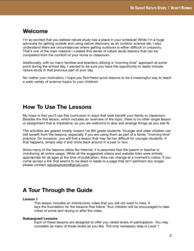 No Sweat Nature Study: Desert Biomes Science Curriculum page