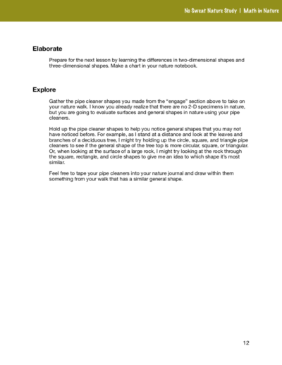 Page from the Math in Nature curriculum.