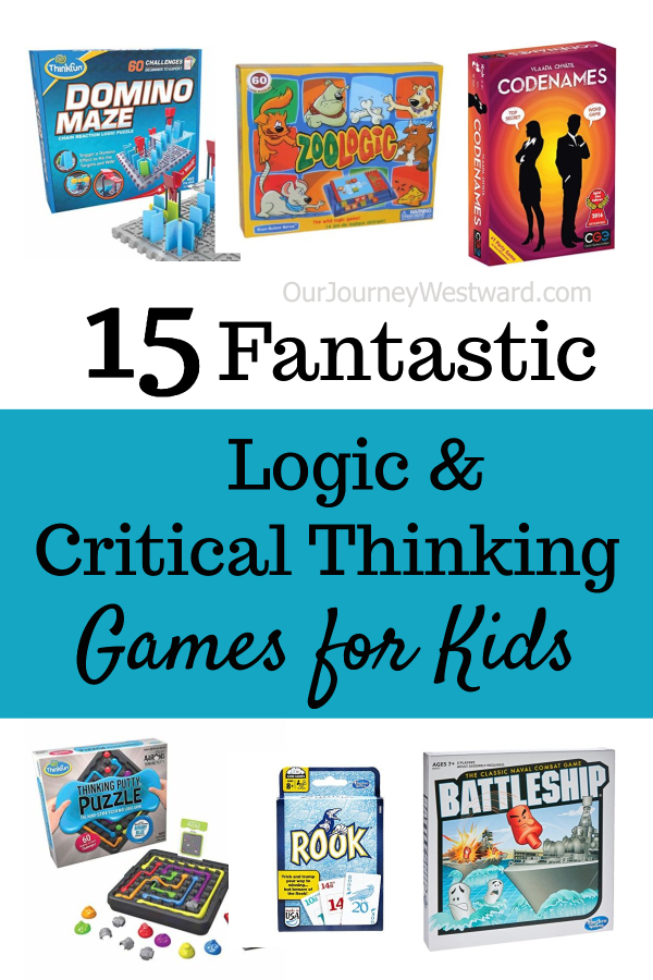 Logic and Critical Thinking Games for Kids post with photos of the games on it.