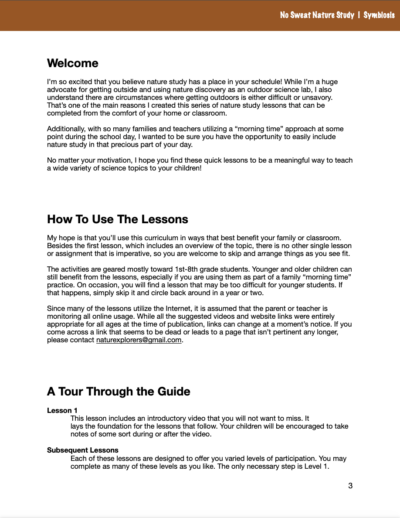 Symbiosis No Sweat Nature Study curriculum.