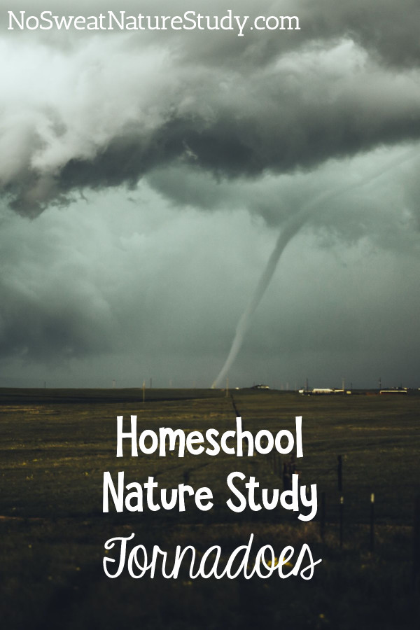 Clouds with a tornado twisting down onto a field. Image is for a podcast about tornadoes.
