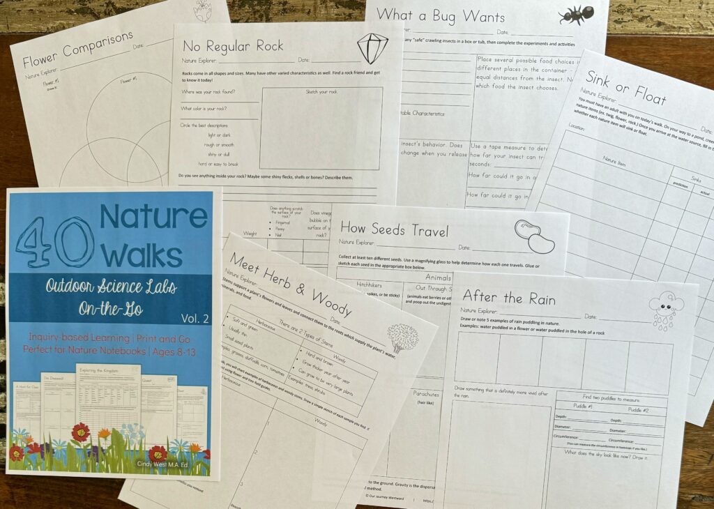 collage of printable nature journal pages for homeschoolers
