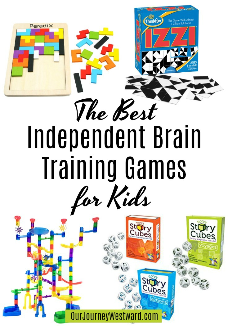 20 of the best independent brain training games for kids blog image with pictures of games that could be used for brain training.