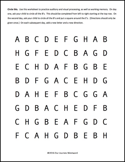 Circle This. A free brain training worksheet for auditory processing, visual processing and working memory.