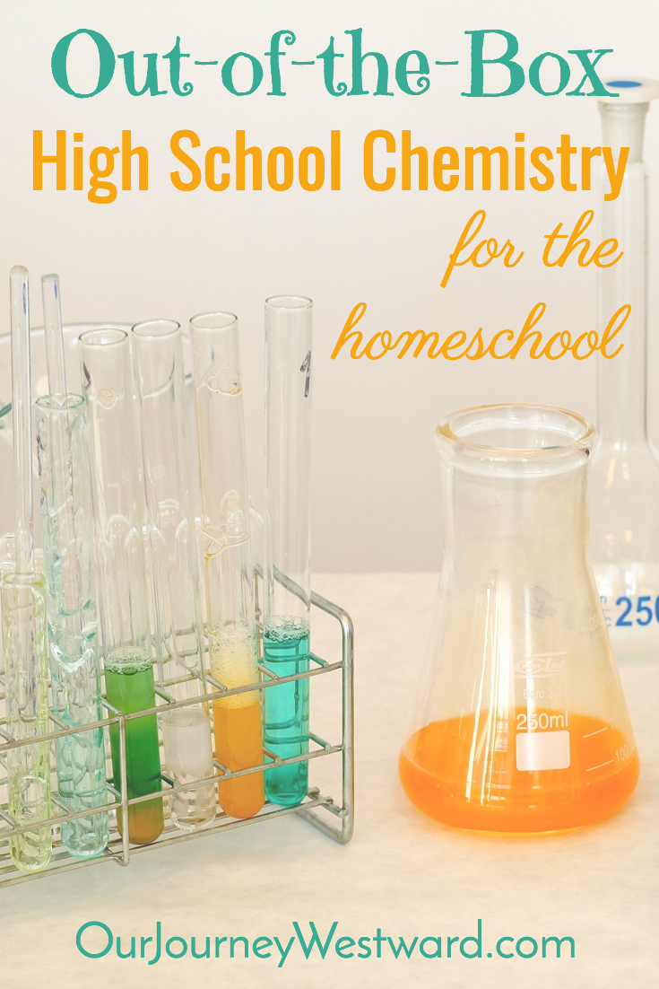 Beakers and test tubes on s white table. Used as an image for a blog post about Out-of-the-Box High School Chemistry.